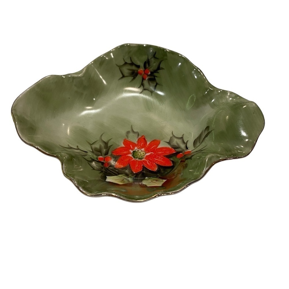 Lefton China Hand Painted Limited Edition #4394 Poinsettia Christmas Dish MCM